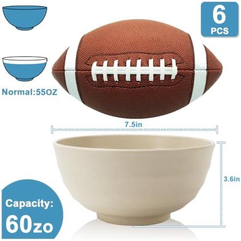 Large Soup Bowls 60oz, Unbreakable & Stackable Wheat Straw Bowls Sets of 6, Large Serving Bowl for Ramen, Popcorn, Salad, Pho, Microwave Safe Kitchen Bowls for Camping, Dorm, Party - Colorful