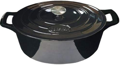 La Cuisine Enameled Cast Iron Oval Dutch Oven Casserole Pot with Lid 6.75 QT Internal Matte Black Enamel Coating for bread baking, GlassTop Oven-Safe 550°F/276°C, Glossy Black