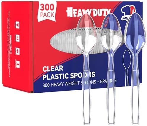 JOLLY CHEF Plastic Teaspoons 300 Count 6.54 Inch Clear Disposable Spoons