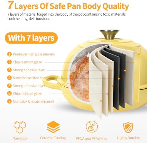 6QT Enameled Cast Iron Yellow Dutch Oven For Sourdough Bread Baking