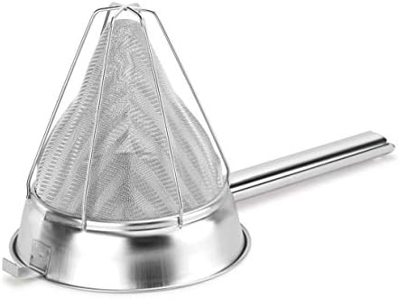 New Star Foodservice Reinforced Bouillon Strainer, 8-Inch, Fine Mesh, 18/8 Stainless Steel, Commercial Kitchen Strainer for Stocks, Sauces, Soups, and Purees