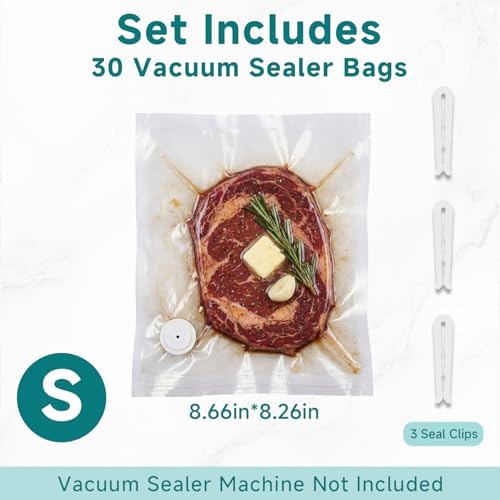 Mehomeli Reusable Vacuum Sealer Bags, 30 Small Bags, 8.66 × 8.26in