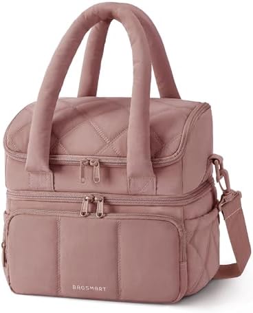 BAGSMART Lunch Bag Women, Double Deck Insulated Lunch Box, Dark Pink