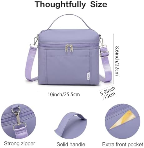 NOL 8L Insulated Lunch Bags for Women Cooler Bag Lightweight Nylon Waterproof Lunch Box For Work (Light purple, Medium(normal))
