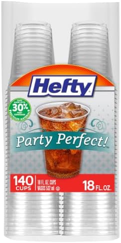 Hefty Party Perfect Clear Plastic Cups, 18oz, 140ct