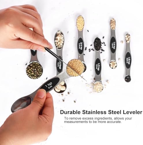 Magnetic Measuring Spoons Set Stainless Steel with Leveler, Stackable Metal Tablespoon Measure Spoon for Baking, Cups and Spoon Set Kitchen Gadgets Apartment Essentials Fits in Spice Jars