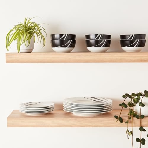 Amazon Basics 18-Piece Complete Kitchen Dinnerware Set, Microwave and Dishwasher Safe, Plates, Dishes, Bowls, Swirl, Heat Resistant, Service for 6, Everyday Use