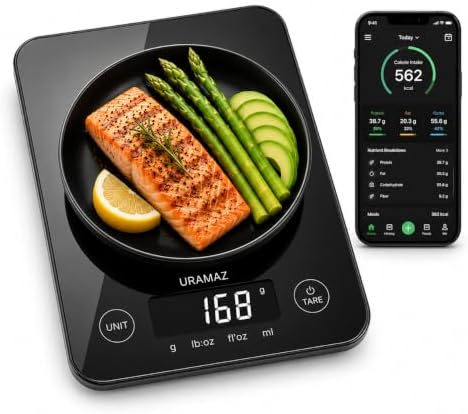 URAMAZ Smart Food Scale with Nutritional Calculator, Digital Kitchen Scale with Bluetooth App for Weight Loss, Food Weight Scale for Diet, Keto, Macro, Calories Counting, Tracking, 11lb