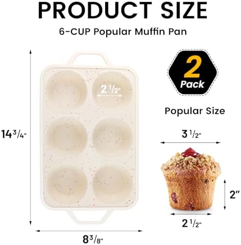 Vinino Jumbo Muffin Pan with Metal Reinforced Frame-2Pack, Silicone Cupcake Pan for Baking 6 Cup Jumbo Size, BPA Free Silicone Muffin Tray, Cupcake Baking Pan Molds for Oven Dishwasher Safe-Cream