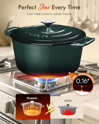 Nuwave 6 Qt PFAS-Free Enamel Cast Iron Dutch Oven Pot with Lid, Pine Forest