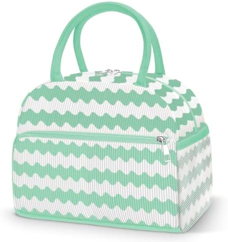 Coobiiya Lunch Bag for Women Men, Cute Lunch Tote Bags Insulated Reusable LunchBox Large Capacity Cooler Bag for Work Travel Picnic Green white