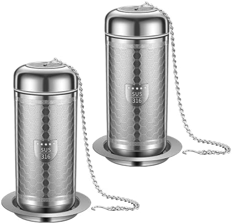 2 Pack Tea Infuser with Drip Tray, Extra Fine Mesh Tea Infusers for Loose Tea, 316 Stainless Steel Tea Strainer with Extended Chain Hook, Tea Steeper (2 Pack - Large)