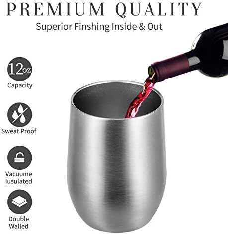 MEWAY 12oz Wine Tumbler 16 Pack Bulk Gifts for Women,Double Wall Vacuum Stainless Steel Travel Mug with Lid,Insulated Stemless Wine Cup Glass for Coffee,Cocktails,Drinks(Sliver,Set of 16)