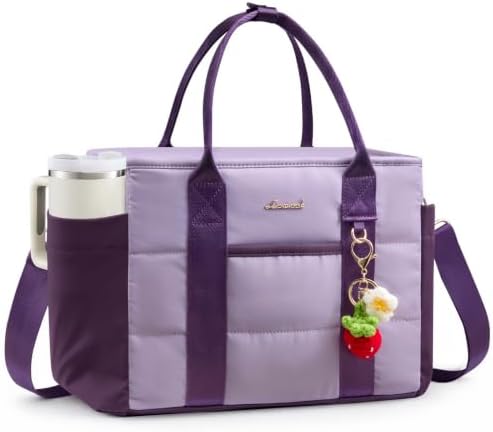 LOVEVOOK Insulated Lunch Bag Women Work,Puffer Adult Lunch Box Women Purple