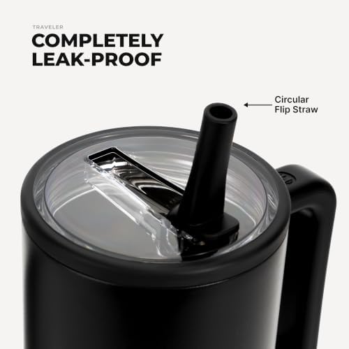 HydroJug Traveler 32oz, Insulated Tumbler with Handle & Straw, Black