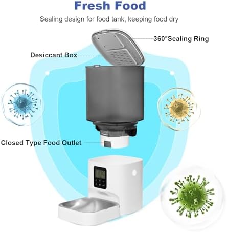 ANDOLL HOME Automatic Cat Feeder, 6L Cat Food Dispenser with 10s Voice Recorder, Pet Feeder up to 8 Meals per Day, Timed Feeder with Dry Food Sealed Ring (Jade White)
