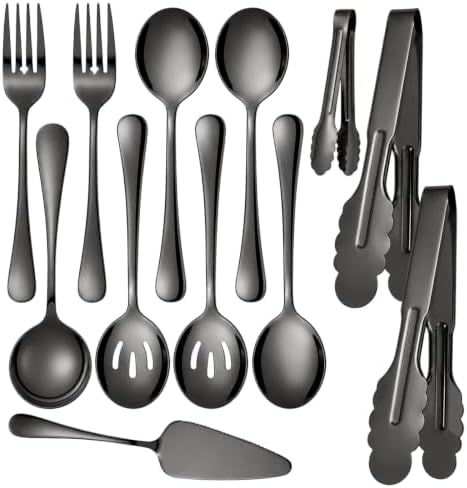 12-Piece Black Serving Utensils Set, Serving Spoons for Buffet