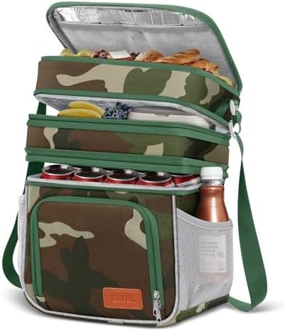 ZRSUN Insulated Lunch Bag for Women Men, Reusable 3 Layers Lunch Box Women, Expandable Reusable Water-resistant Lunch Box for Work Travel Office Picnic Hiking (Green Camo)