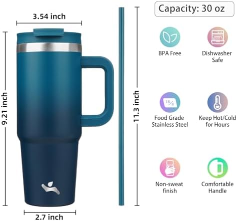 Konokyo 30 oz Insulated Tumbler Water Bottle with Handle, Straw Lid