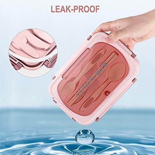 Bento Box for Adult, 1200 ML Lunch Containers for Adults, LeakProof Lunch Box with Utensils, BPA Free, 3 Compartment Bento Box Microwave Safe, Pink