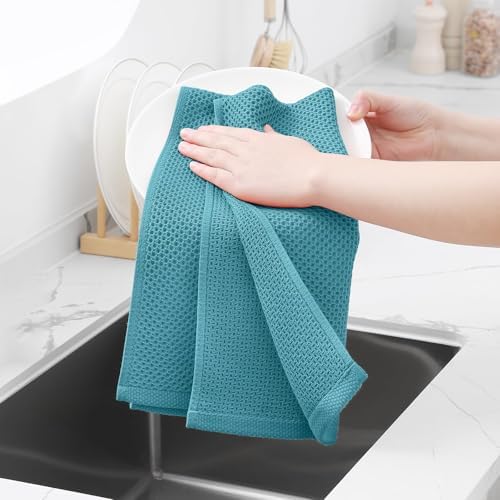 Homaxy 100% Cotton Waffle Weave Kitchen Dish Towels 18-Pack, Lake Blue