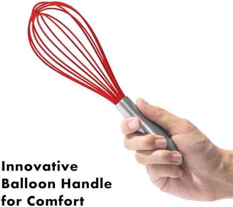 OYV 10-Inch Red Silicone Whisk, Non-Scratch, 18/10 Stainless Steel Handle