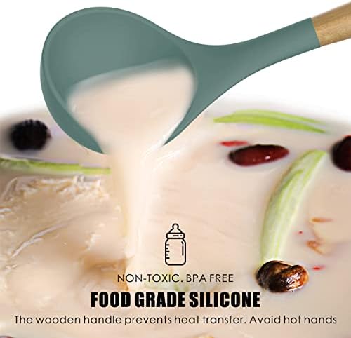 oannao Silicone Cooking Utensils Set - 446°F Heat Resistant Silicone Kitchen Utensils for Cooking,Kitchen Utensil Spatula Set w Wooden Handles, BPA FREE Gadgets for Non-Stick Cookware (Colorful)