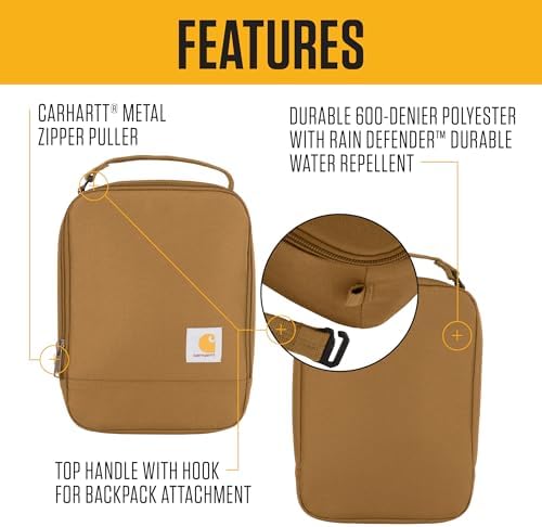 Carhartt Insulated Lunch Cooler For Men and Women, Fully Insulated Lunch Pale for Everyday Use, Carhartt Brown