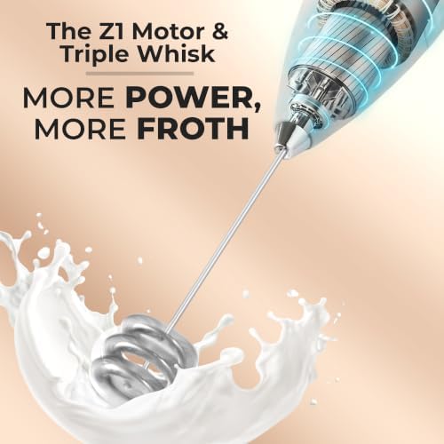 Zulay Kitchen Powerful Milk Frother Wand With Duracell Batteries - Ultra Fast Handheld Drink Mixer - Electric Whisk Foam Maker for Coffee, Lattes, Cappuccino & Matcha - Triple Whisk - Pewter Gray
