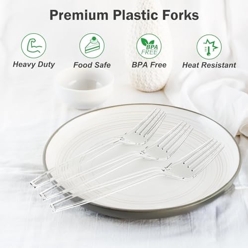 Dealusy 360 Count Extra Heavy Duty Clear Plastic Forks Disposable