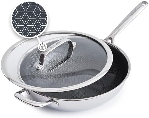 GreenPan Spectra 12" Wok Pan with Lid, Hybrid Tri-Ply Stainless Steel, PFAS-Free Ceramic Nonstick Textured Cooking Surface, Induction Cookware, Dishwasher Safe, Oven & Broiler Temp to 850˚F