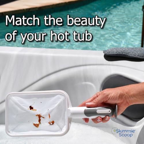 The Skimmie Scoop - Patented Handheld Skimmer with Fine Mesh Net for Spa, Hot Tub, Cold Plunge and Small Pool Cleaning - Lightweight and Durable with Powerful Suction Cup - Clean Out Filter (White)