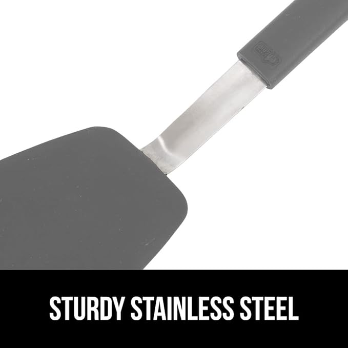 GORILLA GRIP Food Grade Flexible Silicone Spatula, Heat Resistant Head for Nonstick Frying Pan, Patented Soft Rubber Handle for Comfort, Non-Scratch Kitchen Turner, Flip Eggs Burgers, 11.6 in, Gray