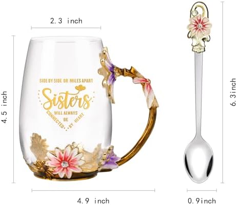 OEAGO Tea Cup Glass Coffee Enamels Mug Sisters Gifts from Sister for Women