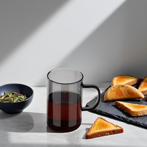 ecooe 16.9oz Glass Tea Cup with Infuser and Lid 430ml(Use Capacity), Black
