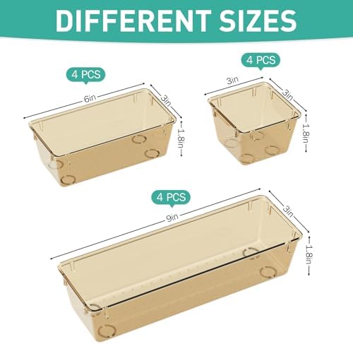 12 Pack Clear Drawer Organizer Set, Drawer Storage Trays, Storage Bins