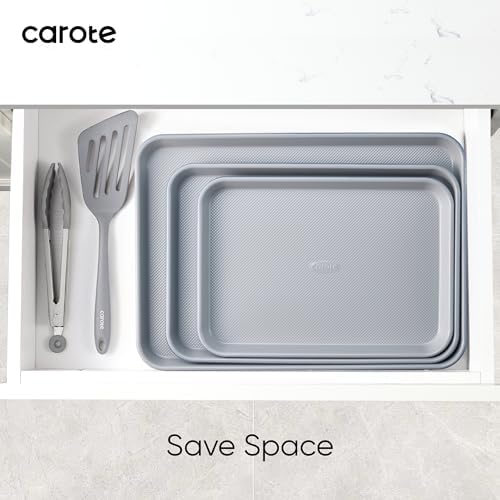 CAROTE 3-Piece Baking Sheet, Nonstick Cookie Sheets, Blue & Grey