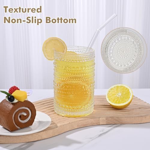 ZMOWIPDL 12oz & 15oz Hobnail Drinking Glasses,Clear Glass Cups Set of 8