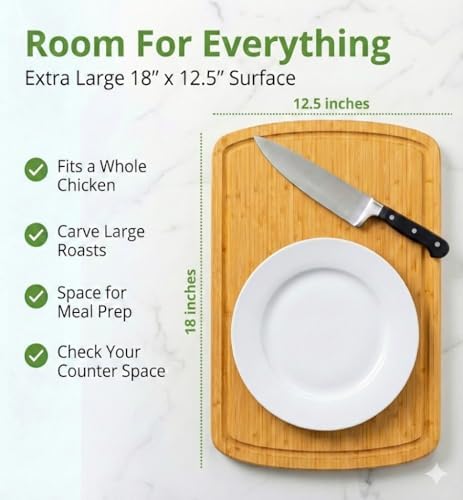 INDESTRUCTIBLE 18 Inch Extra Large Bamboo Cutting Board with Lifetime Replacements - Organic Wooden Butcher Block, XL Chopping Board for Kitchen, Meat, Vegetables, and Food Prep