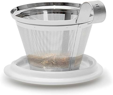 Tea Forte Double-Walled Ceramic Kati Cup, Removable Stainless Steel Infuser Basket and Lid, Steeps 12 oz Loose Leaf Tea, Dishwasher & Microwave Safe, Cherry Blossom