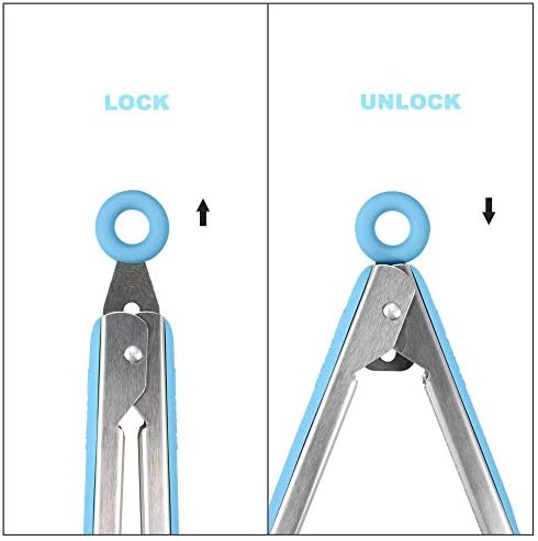 Premium 304 Stainless Steel Tongs Set – 12" Grill Tongs & 9" Cooking Tongs, Heat Resistant up to 600°F, Wavy Grip Head, Non‑Slip Handle with Locking Clip & Hanging Loop, Dishwasher Safe, Blue