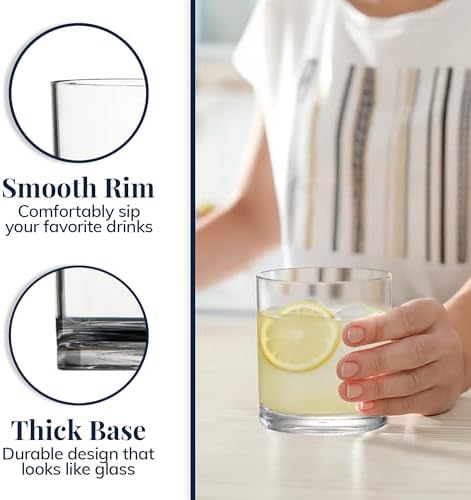 US Acrylic Classic Clear Plastic Reusable Drinking Glasses (Set of 6) 12oz Rocks Cups | BPA-Free Tumblers, Made in USA | Top-Rack Dishwasher Safe