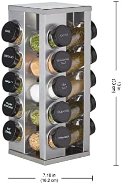 Kamenstein 20 Jar Heritage Revolving Countertop Spice Rack Organizer with Spices Included, FREE Spice Refills for 5 years, Brushed Stainless Steel with Black Caps (Pack of 3)