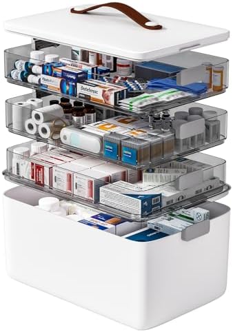 funest 4- Tier Medicine Storage Box Organizer Portable First Aid kit Box Sewing, Art, Craft with Handle, Multipurpose Medical Supply Organizer with Removable Tray