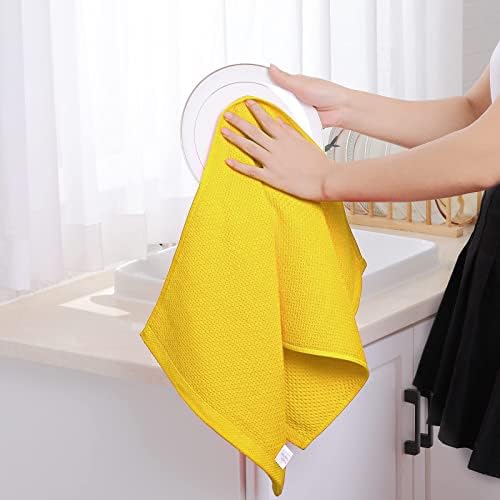 Homaxy 100% Cotton Waffle Weave Kitchen Dish Towels 4-Pack, Yellow