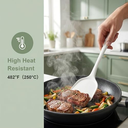 2-Pack Silicone Spatula Set, Heat Resistant Spatulas for Baking & Mixing, BPA-Free Solid & Slotted Turner for Non-Stick Pans, Kitchen Utensils for Scraping, Sauteing and Flipping (Cream)