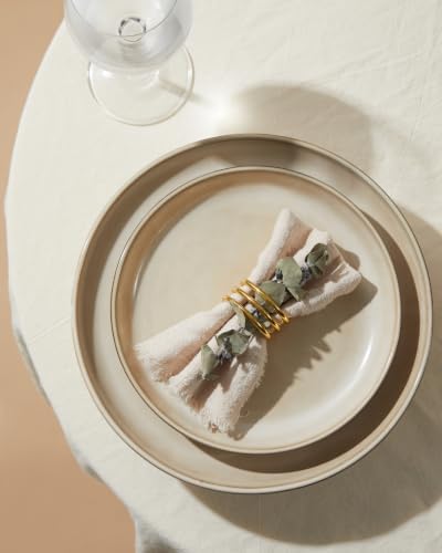 Pokini Stoneware Dinnerware Sets for 4, 12pcs Plates and Bowls Sets Dishes