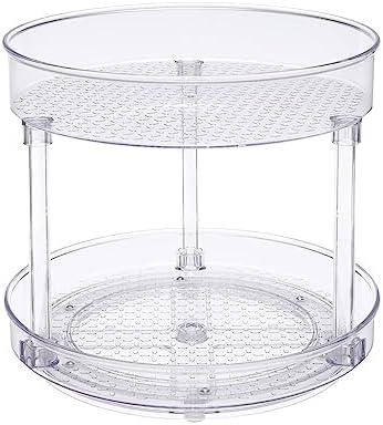 Amazon Basics Lazy Susan Turntable Organizer for Spices and Condiments, 9" Diameter, 2 Tier, Clear