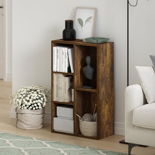 Furinno LUDER Book Shelf, 5-Cube Bookshelf, Reversible Bookcase, 9.4 x 19.5 x 31.5, Easy Assembly, for Living Room, Bedroom, Home Office, Amber Pine