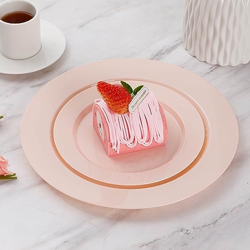 Goodluck 200PCS Disposable Pink Plastic Plates, Heavy Duty Disposable